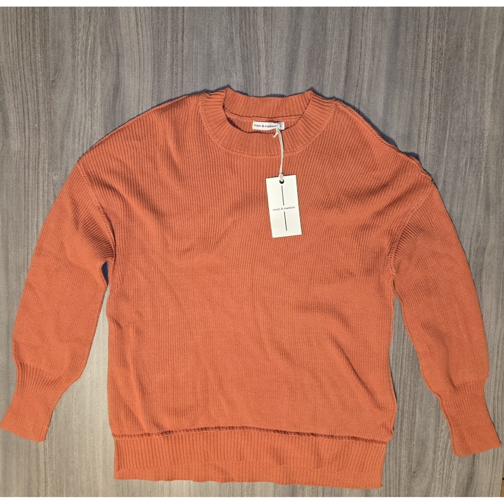 NWT Moon & Madison Orange Cozy Fisherman Sweater Fall Autumn Pumpkin Patch Sz S